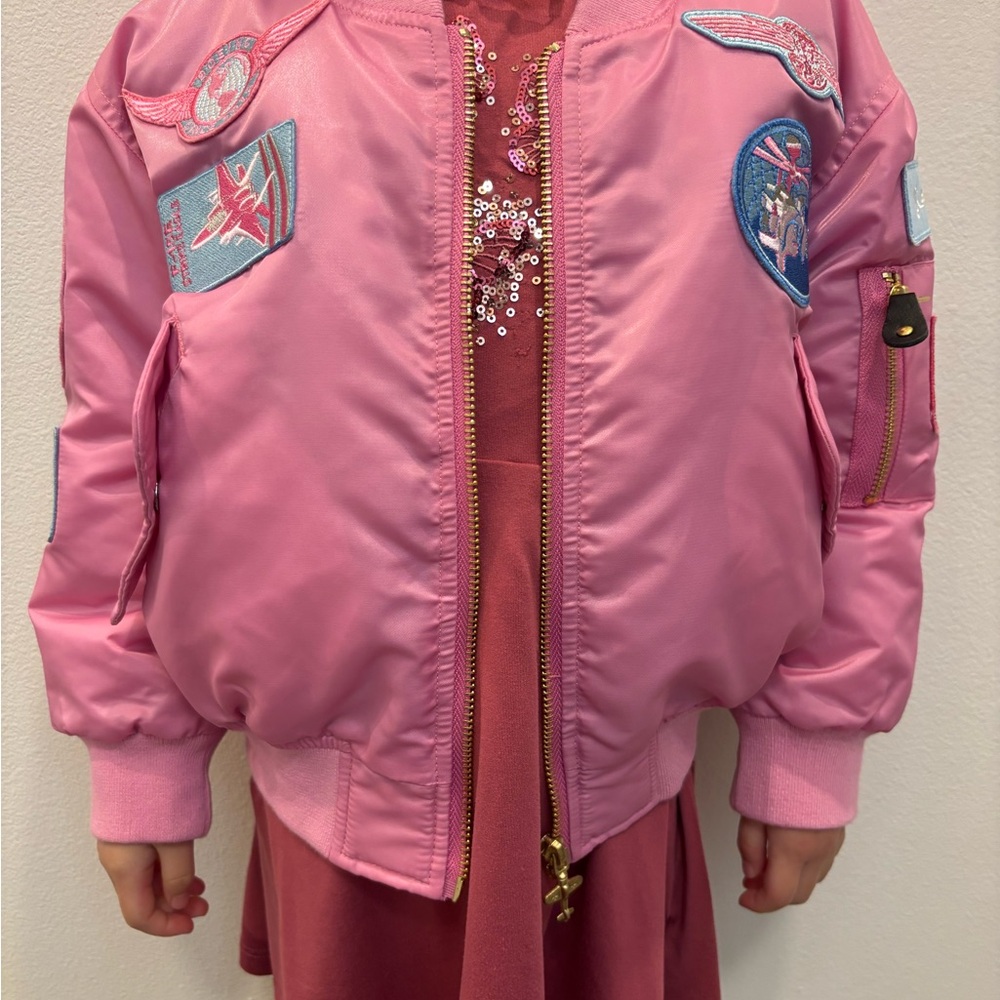 Girls' Pink Patch Bomber Jacket - Kids